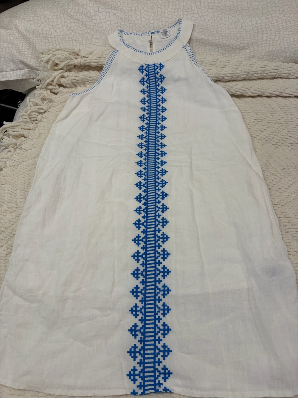 Lucky Brand White Tank with Blue Embroidered Trim